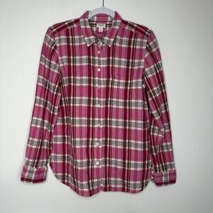 J Crew Gauze Button up Shirt Size M Plaid Pink Cotton Preppy Comfy Pocket